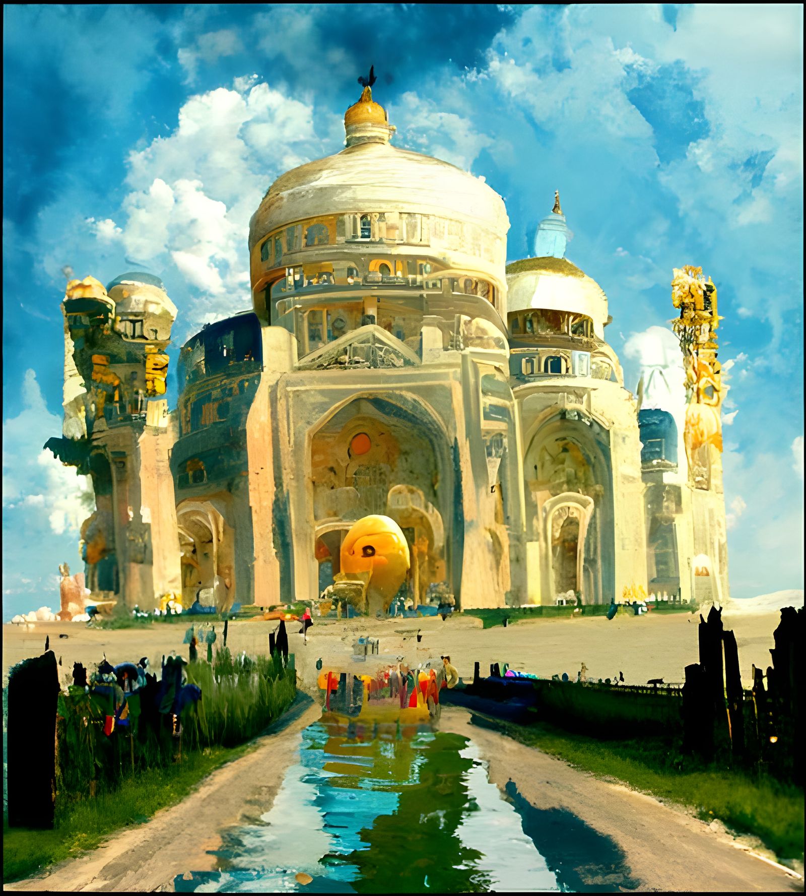 Taj Mahal: Detailed Matte Painting on a Sunny Day