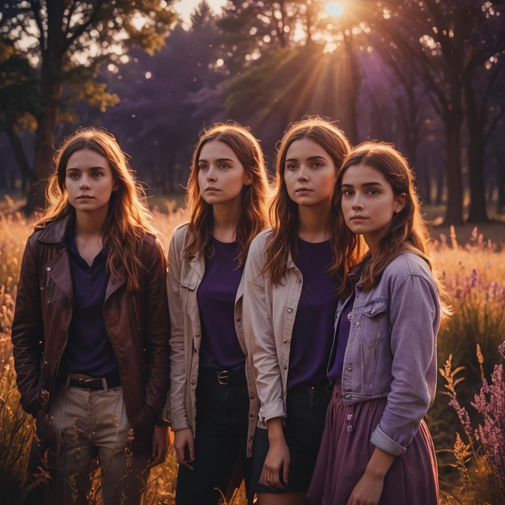 Emma and Friends at Sunset: A Cinematic Still