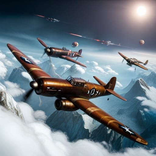 WWII Airplane in Detailed Matte Painting Style