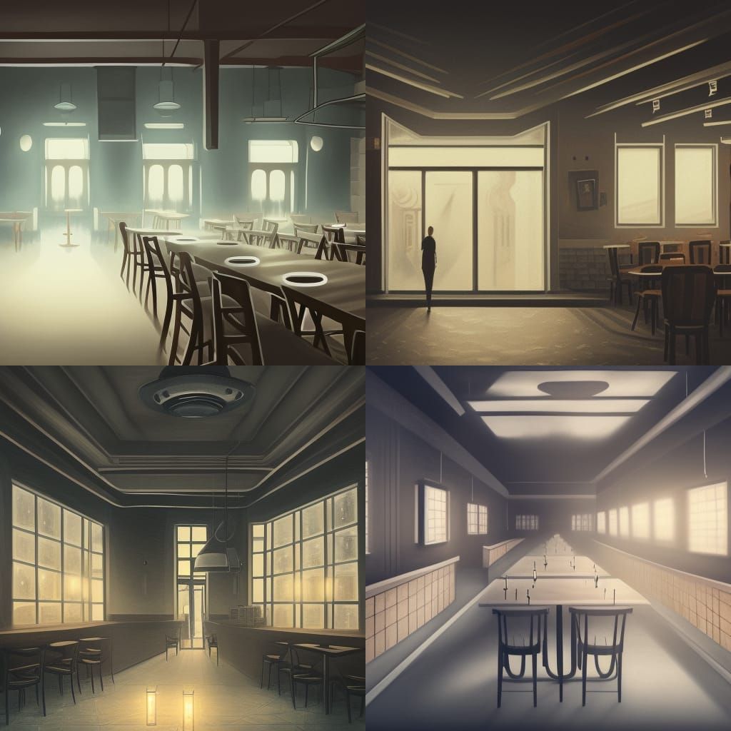 Eerie Empty Restaurant Interior in Hyperrealistic Digital Ar...