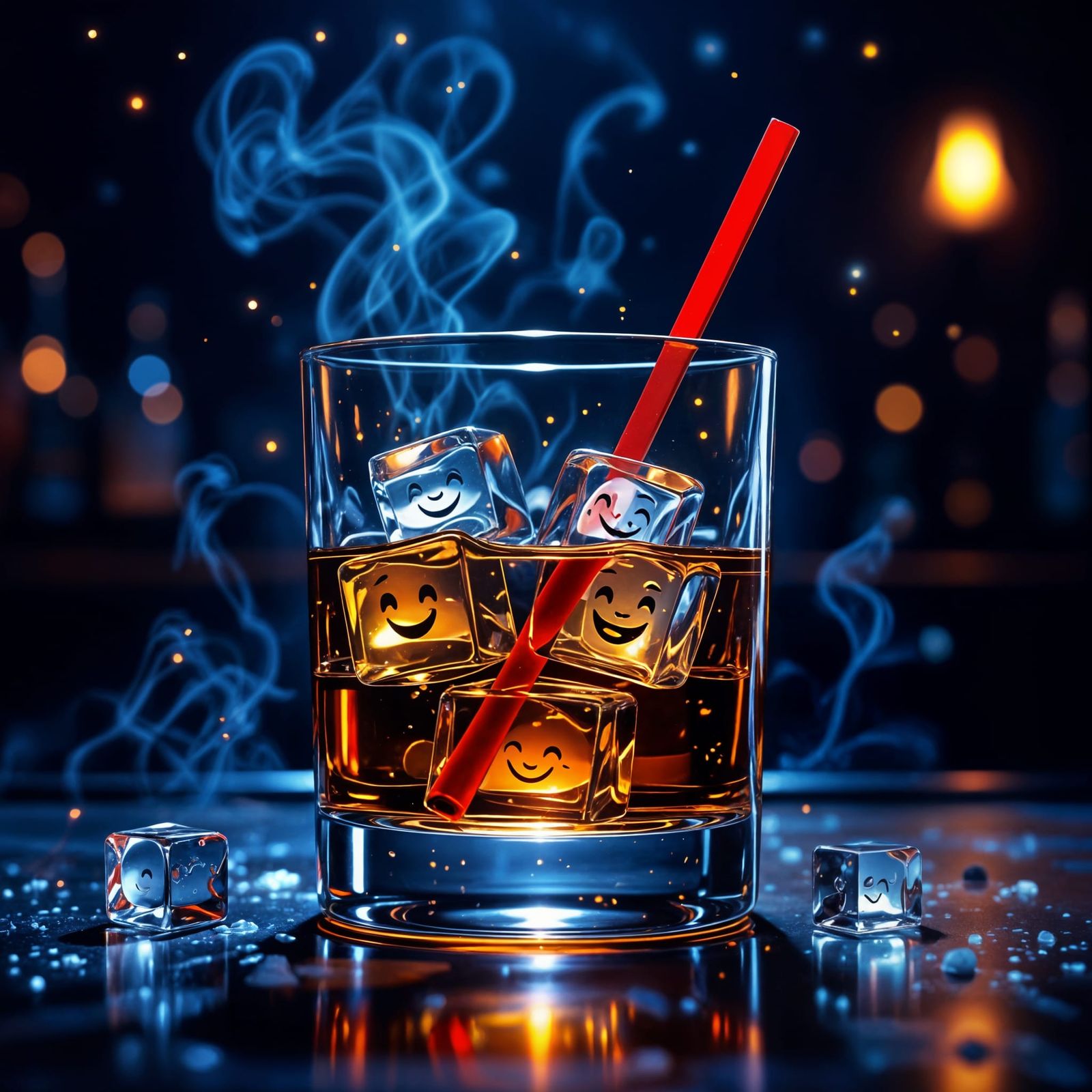 Whisky Glass with Embedded Figures in Nostalgic Futurism