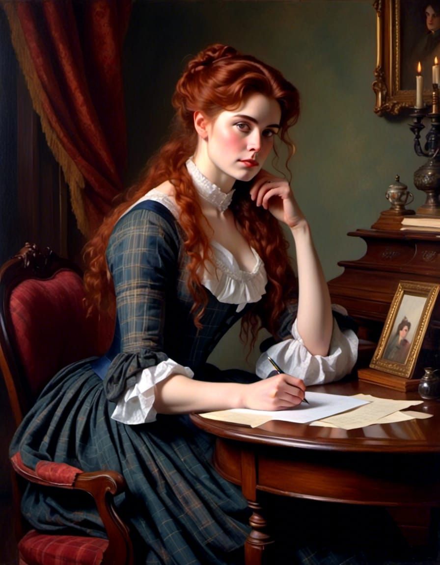 Victorian Woman Writing Letter in Parlor Portrait