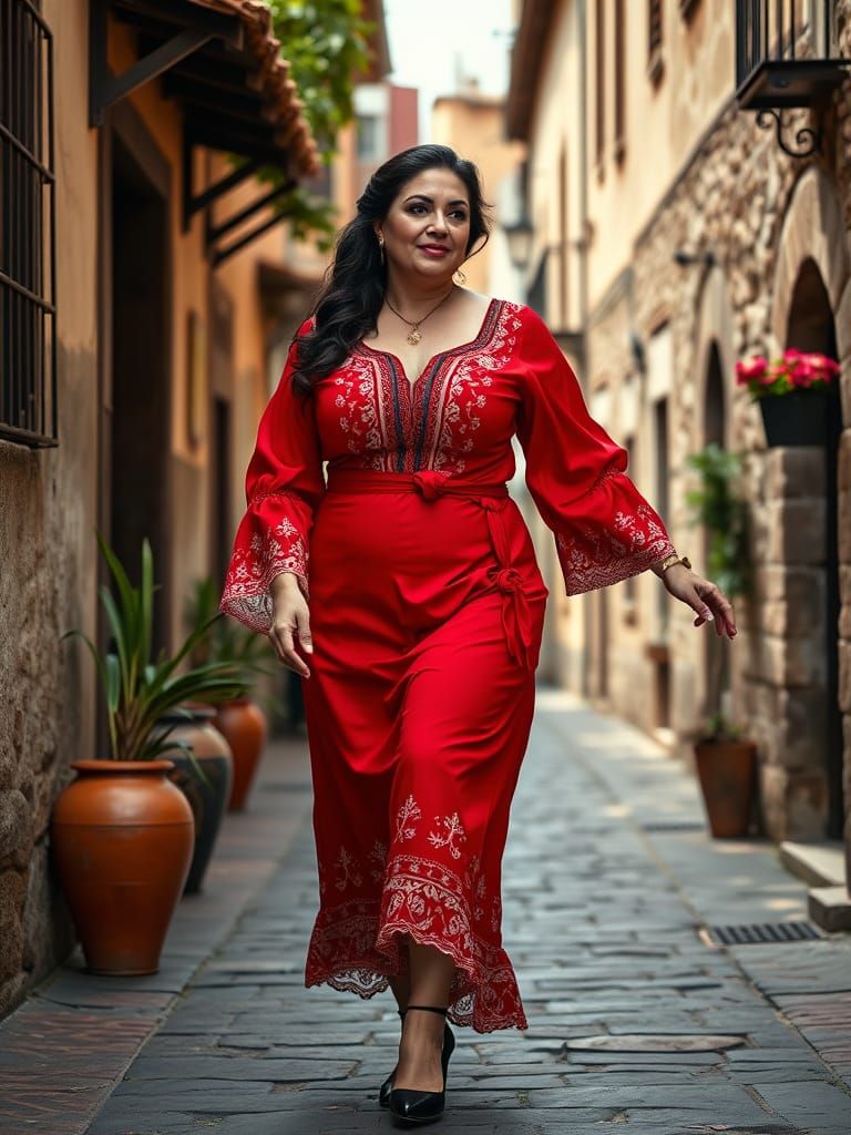 Spanish Dancer in Traditional Red Dress