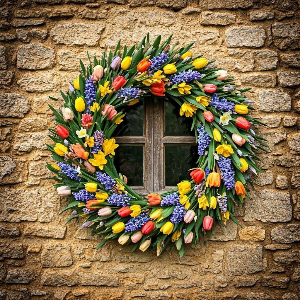 Whimsical Spring Wreath in Impressionist Style