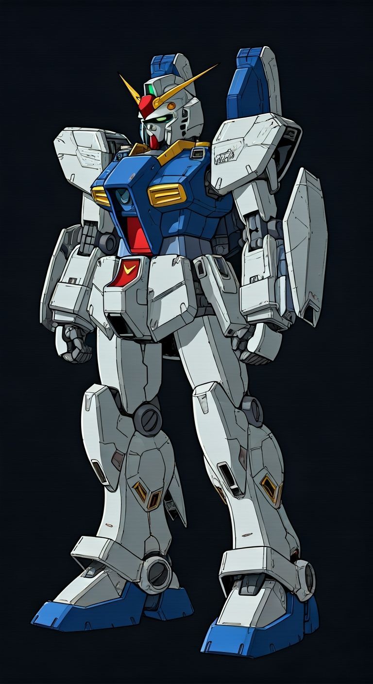 Gundam Mobile Suit Technical Schematic with Intricate Detail...