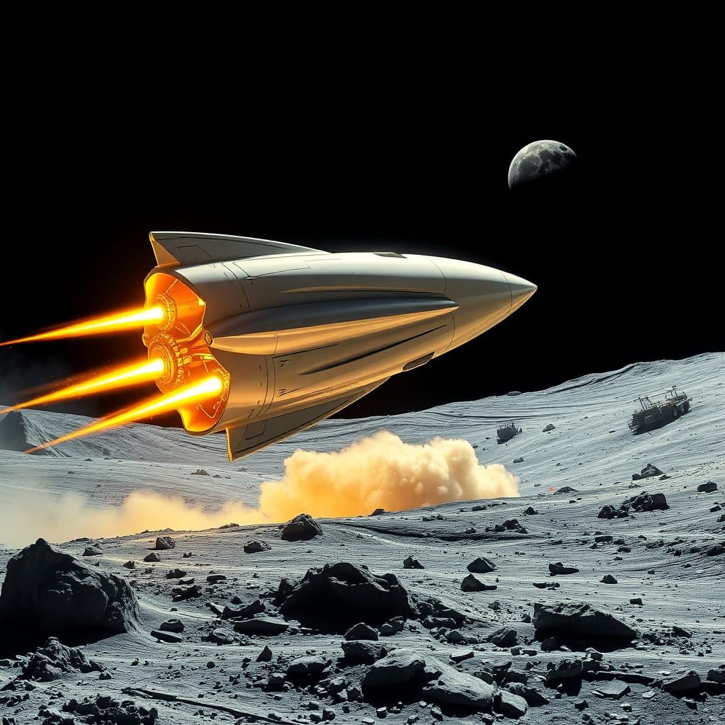 Futuristic Spacecraft Blasts Off from Lunar Launch Center in...