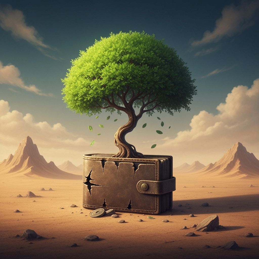 Money Tree Sprouts in Desert, Detailed Matte Painting