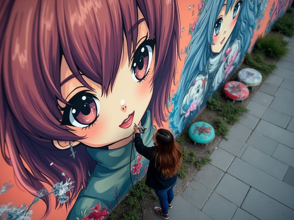 Anime Mural Street Art: Airbrush Technique in Urban Photogra...