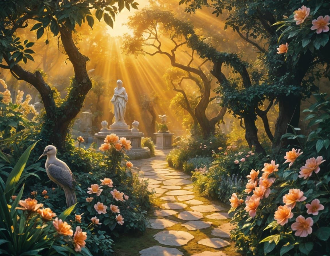 Golden Mystical Garden in Whimsical Style
