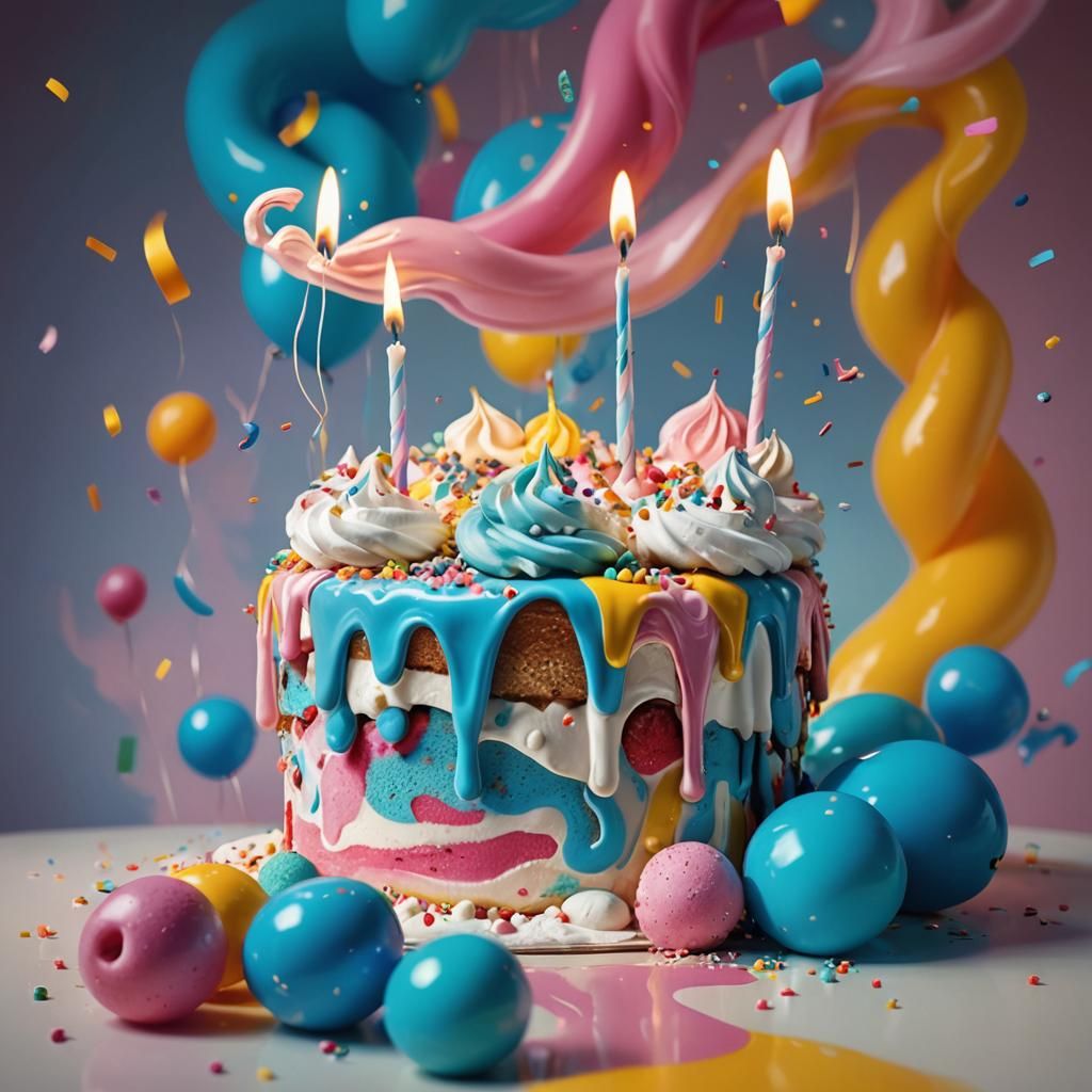 Pop Art Birthday Cake with Whipped Cream