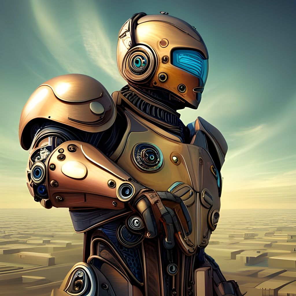 Microscopic Steampunk Robot Knight with Psychedelic Details