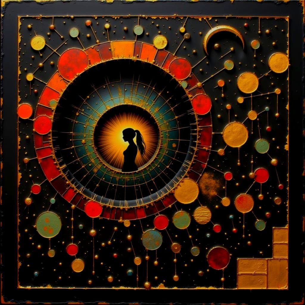 Abstract Geometric Curves in Dark Oil Paint Style