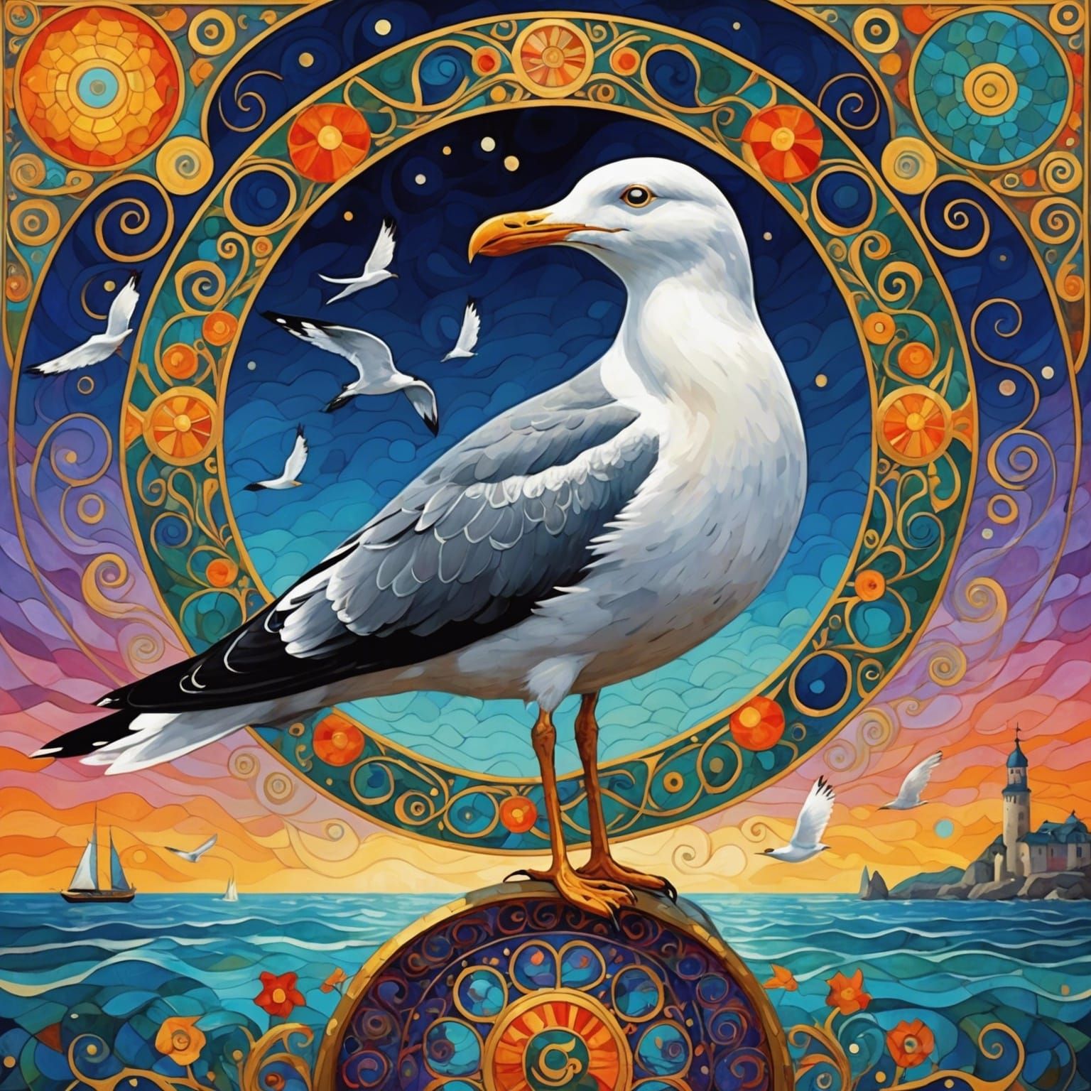 Seagull in Fantasy Art Nouveau Style