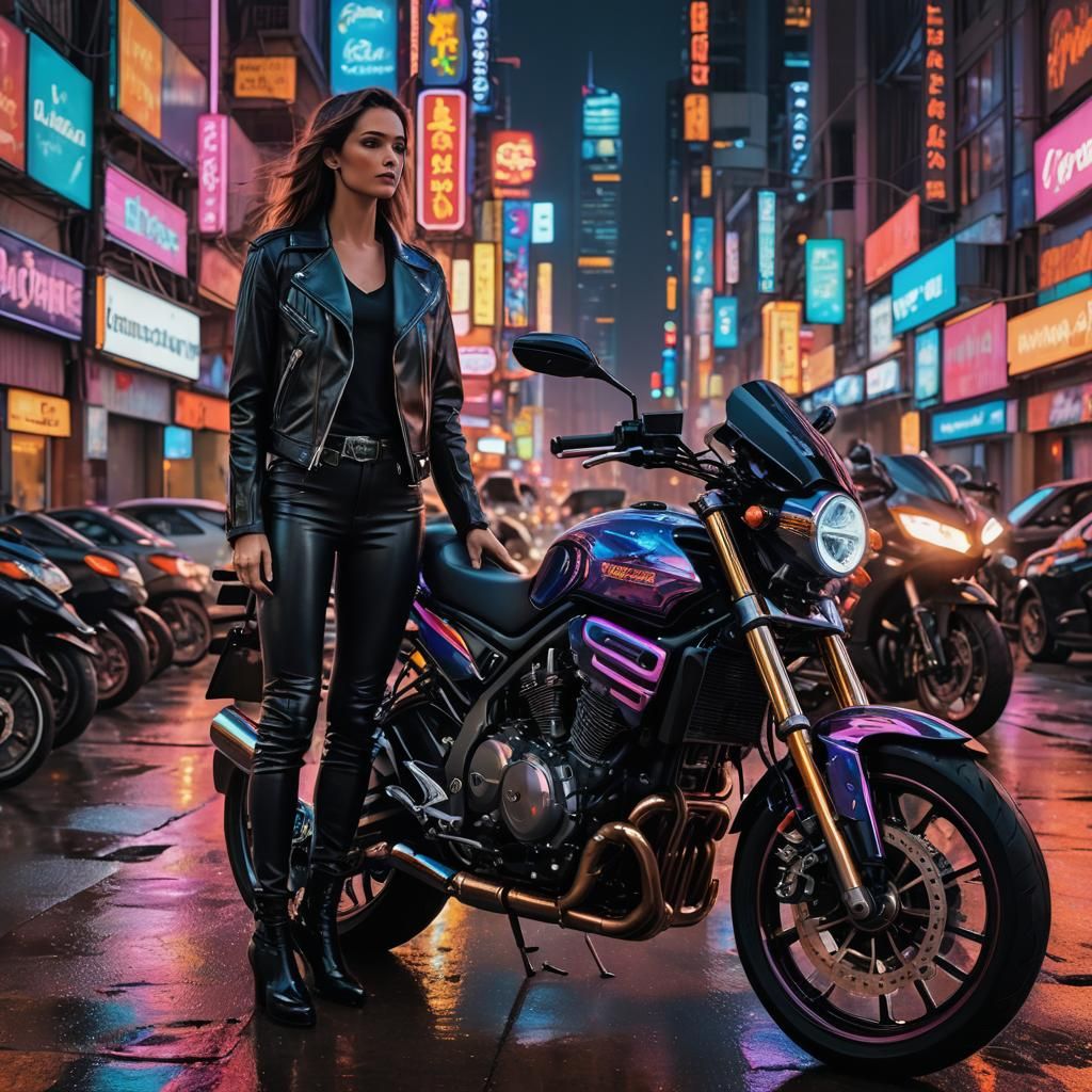 Neon Motorcycle Dreamscape in Cyberpunk Art Style