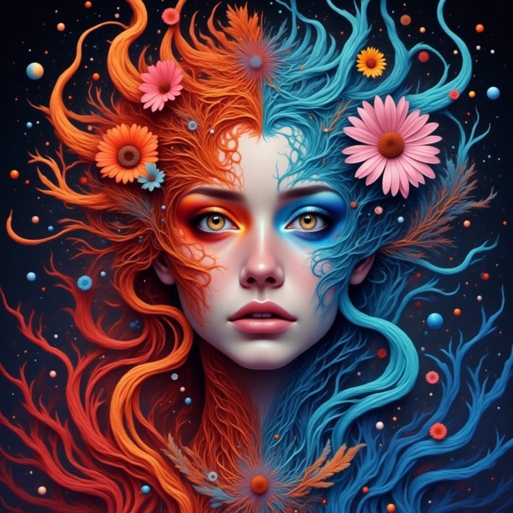 Symmetrical Surreal Portrait of a Woman's Face