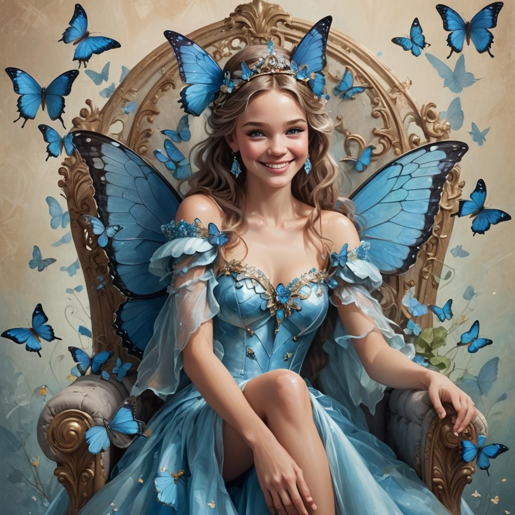 Glamorous Fairy Princess on Throne with Butterfly