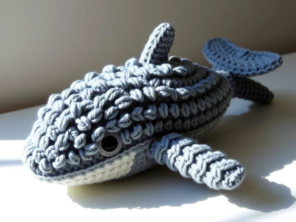 Realistic Handmade Crochet Humpback Whale with Intricate Tex...