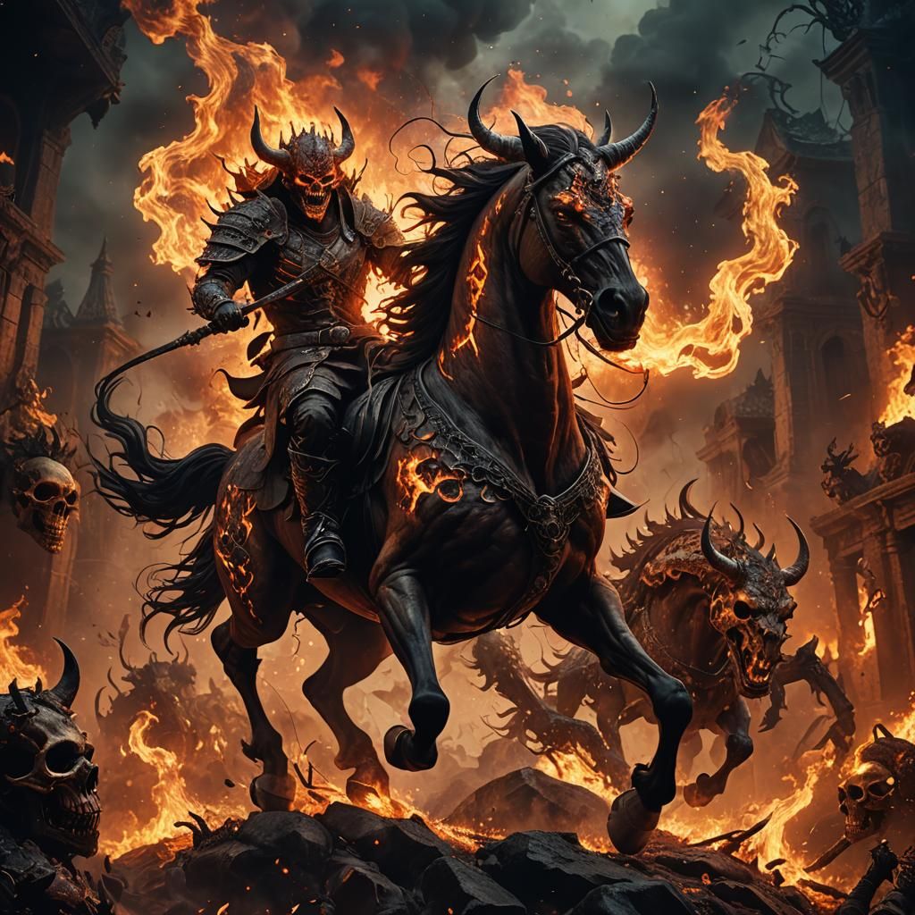 Fiery Demon Steed Storming Through Hell
