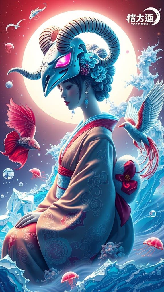 Goddess with Crow Mask and Ram Skull Crown