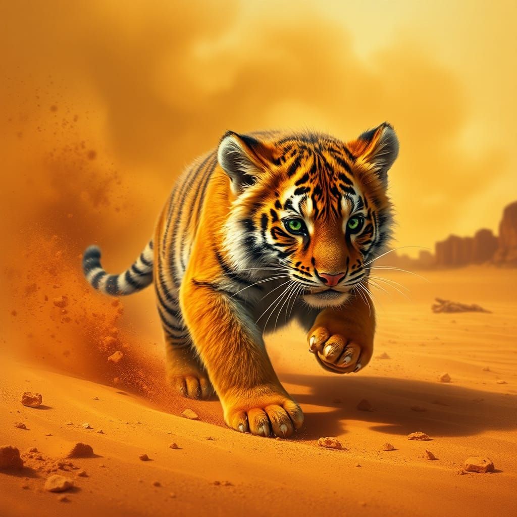 Magical Tiger Cub in Desert Sandstorm
