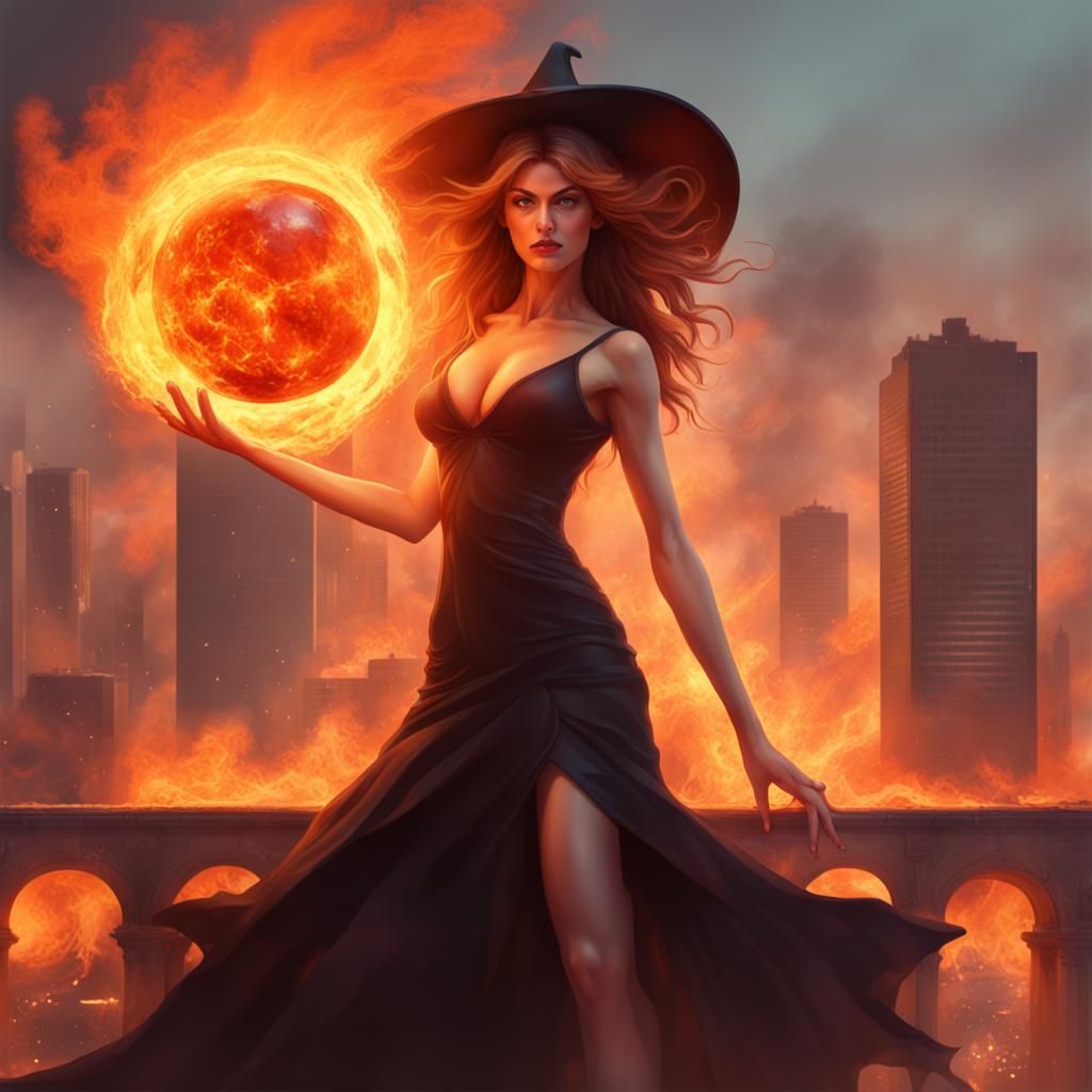 Powerful Fire Witch Destroys City in 8K