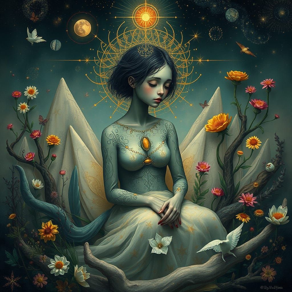 Surreal Figure Embodied in Cosmic Dreamscape