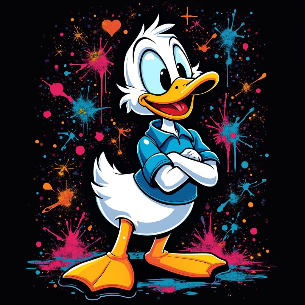 Neon Graffiti Duck Pop-Art Silhouette