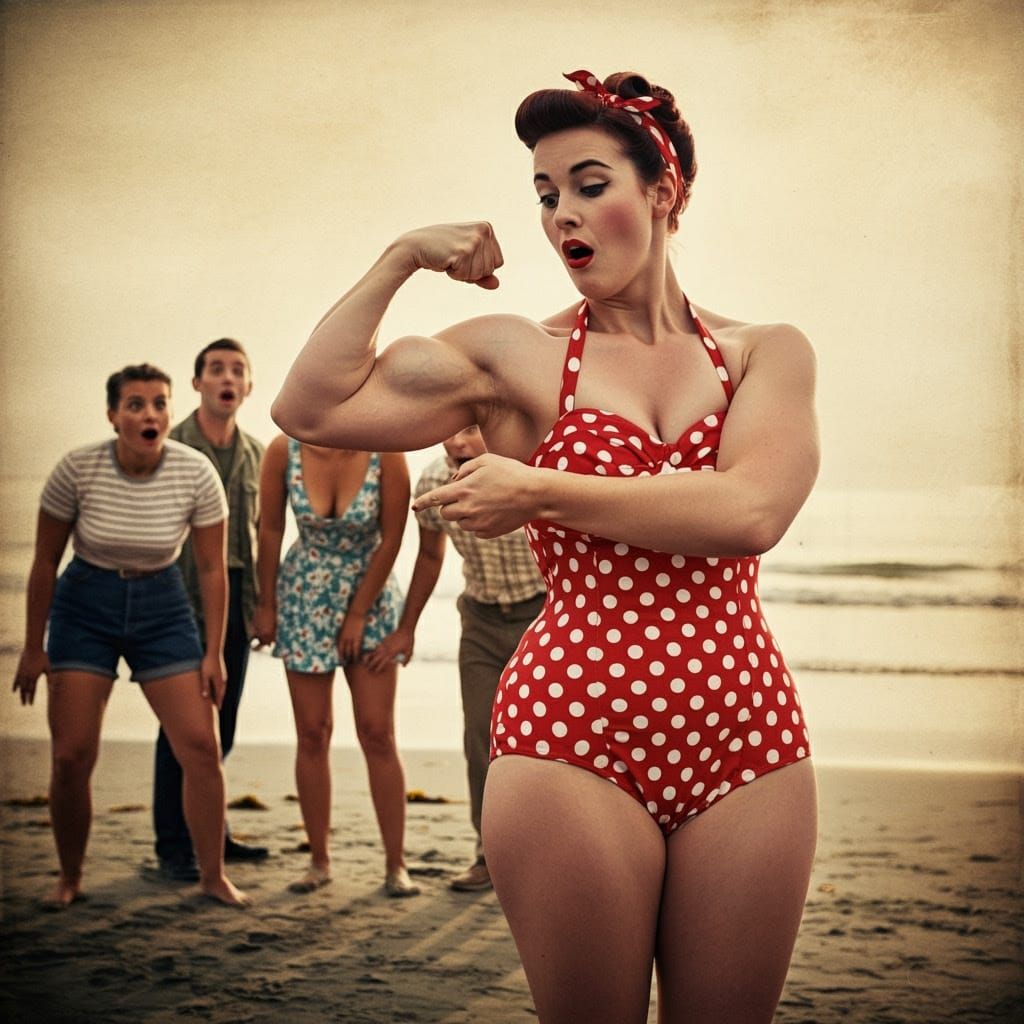 Curvaceous Pinup Model Stuns on Californian Beach in 1950s S...