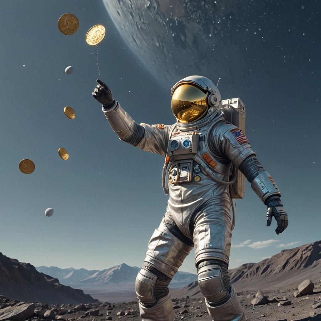 Astronaut Launching to Moon with Gold Coins: Splash Art