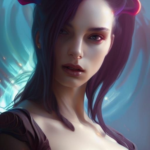 Detailed Succubus Portrait in Art Nouveau Style