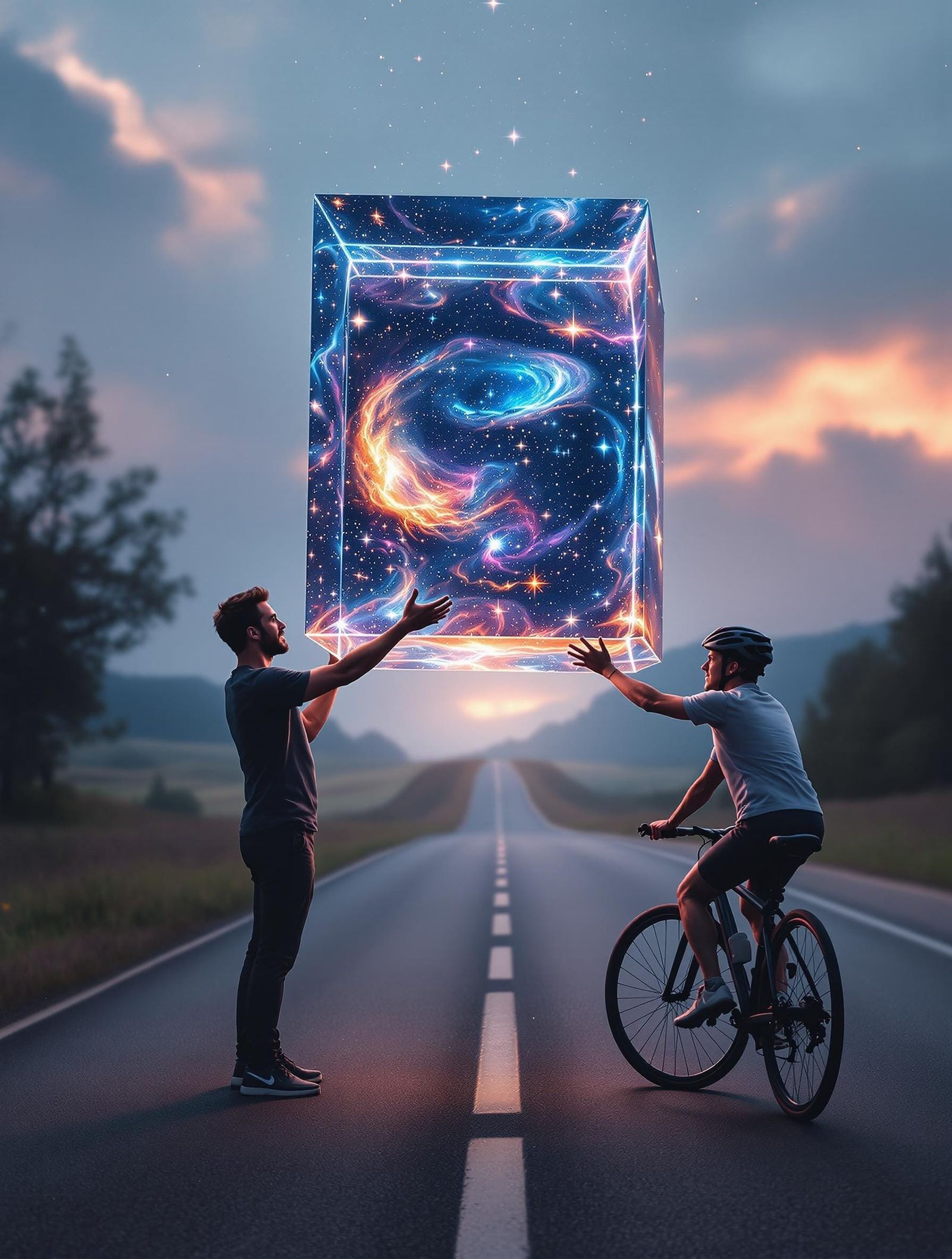A Cosmic Encounter Unfolds: Cyclist Receives Ethereal Gift