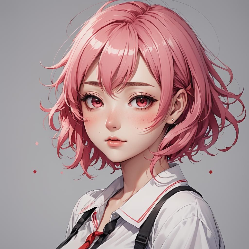 Pink-Haired Anime Girl with Red Blush