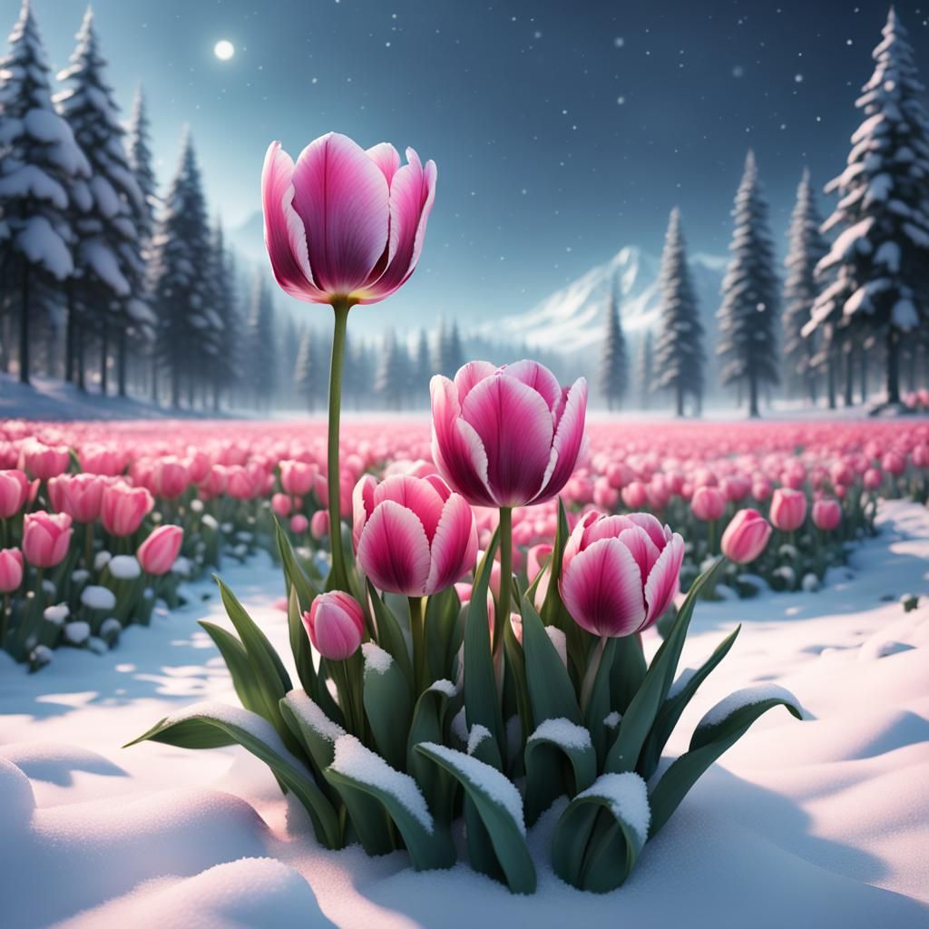 Pink Tulip in Snow: Fantasy Concept Art