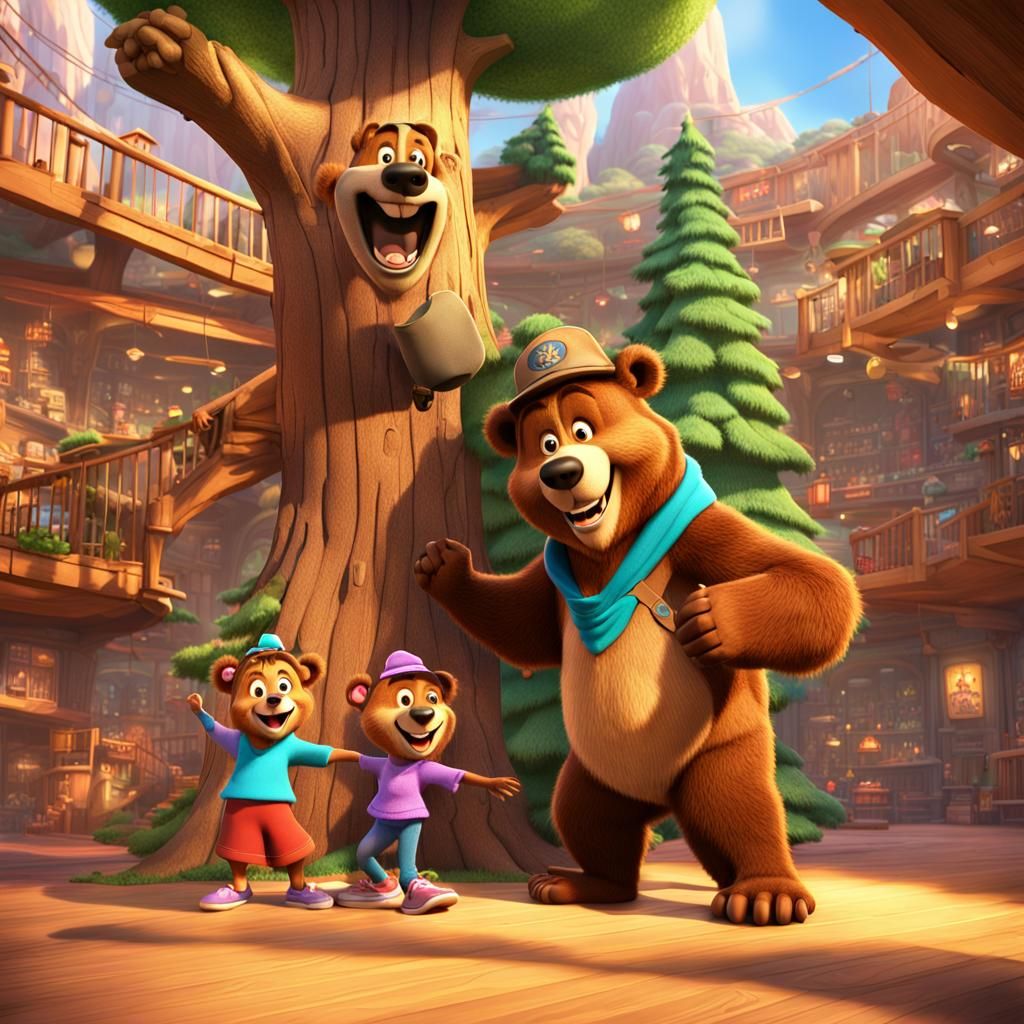 The Bear Family Visit a Treefort Mall in 3D Art