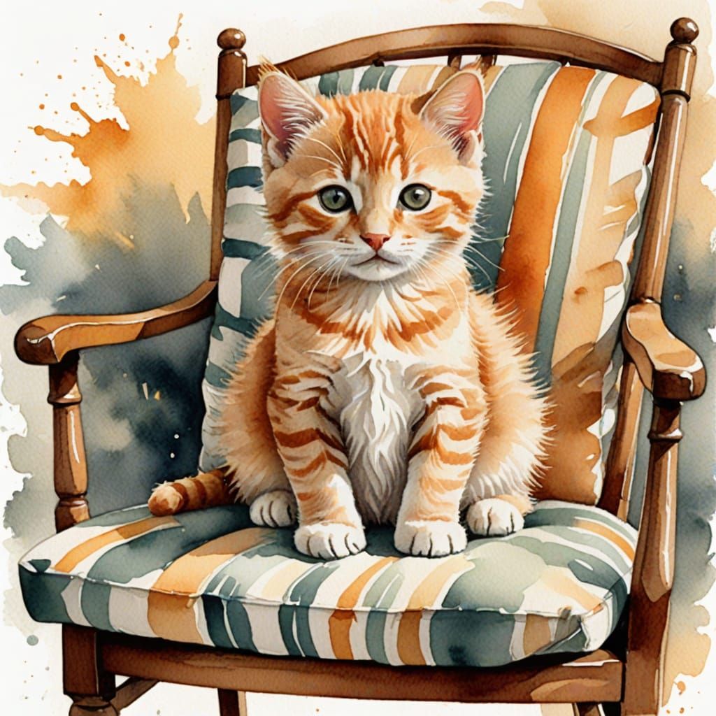 Vibrant Ginger Kitten in Watercolor