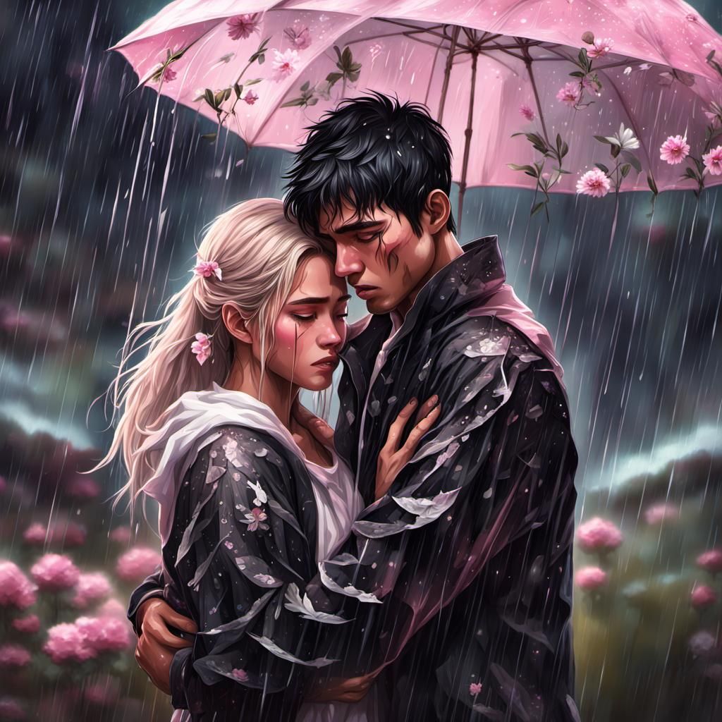 Teenage Girl Crying in the Rain, Fantasy Art