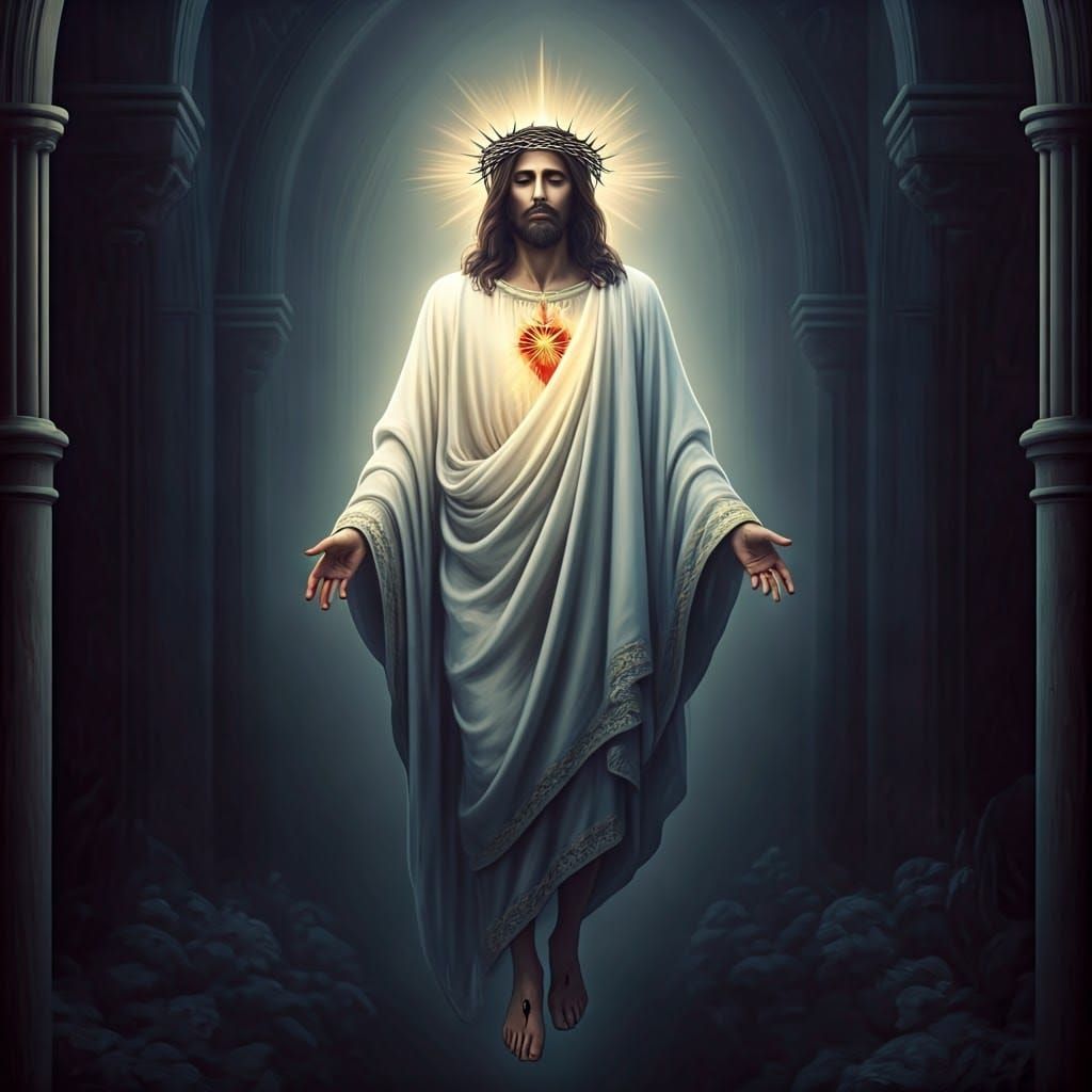 Jesus in White Robe and Thorns Crown, Matte Painting