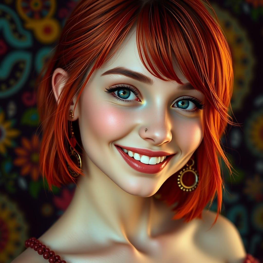Vibrant Young Woman in Hyperrealistic Portrait