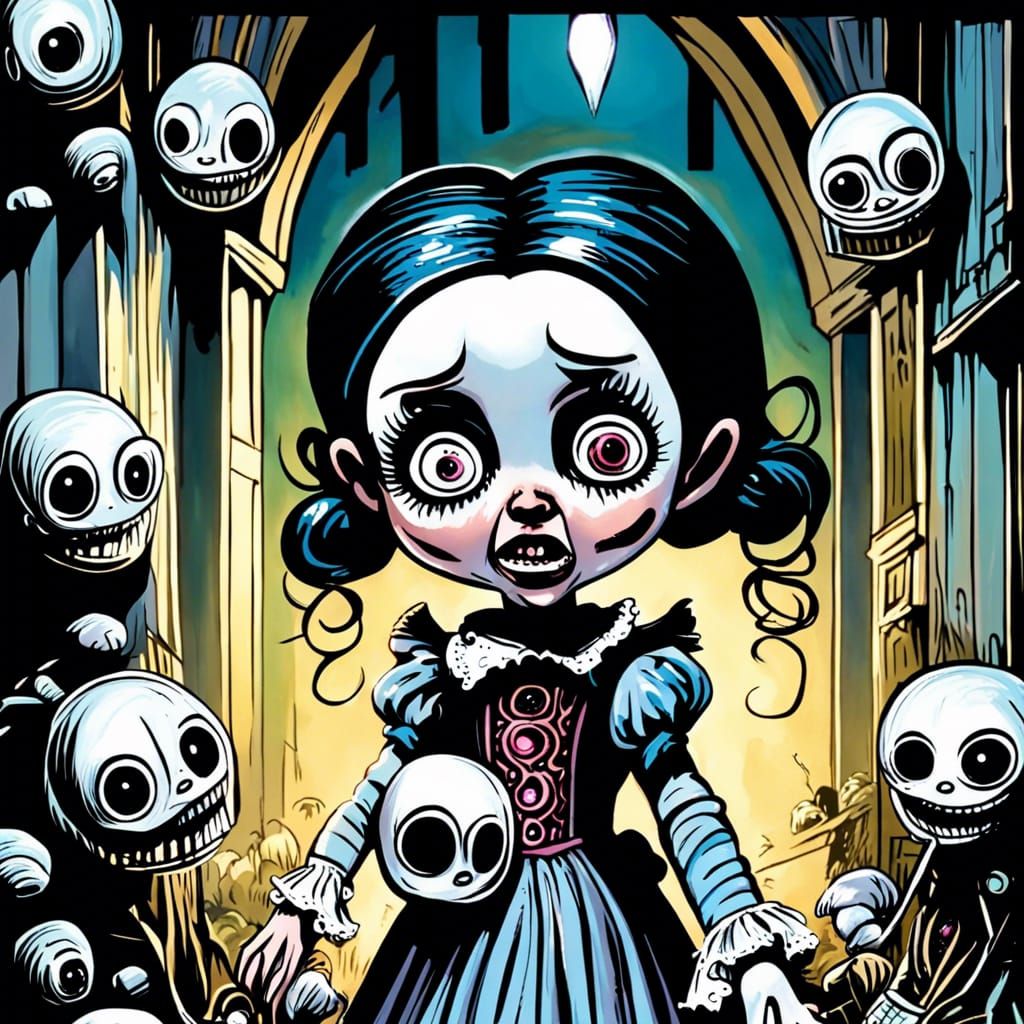 Eerie Victorian Porcelain Doll in Gothic Horror Style