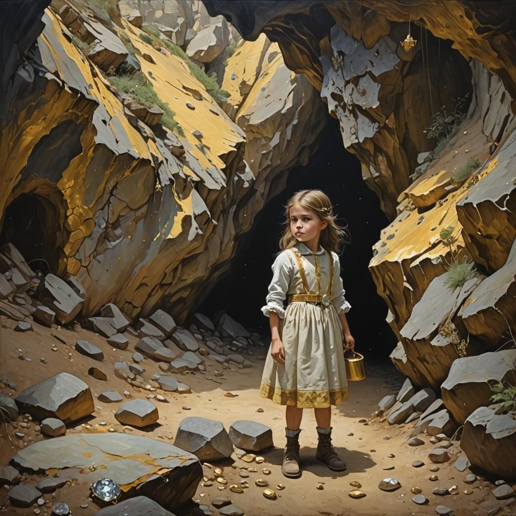 Girl's Gurney-Style Oil Painting Discovery of a Treasure Cav...