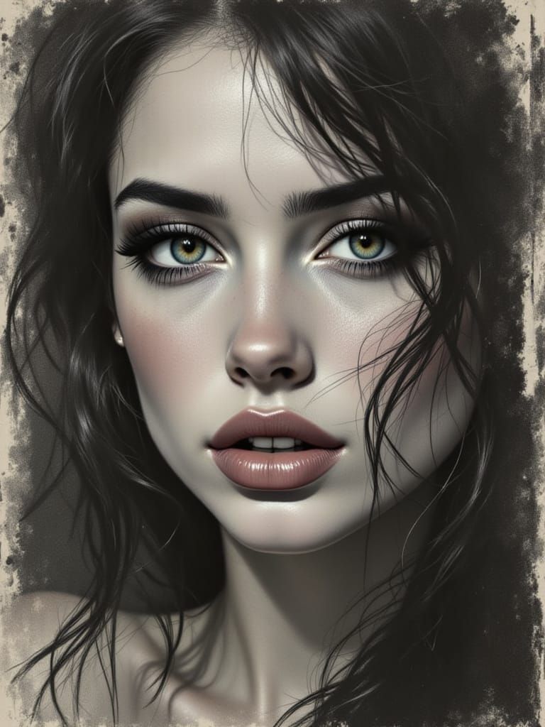 Mysterious Woman Embracing Stormy Weather in a Golden Hour S...