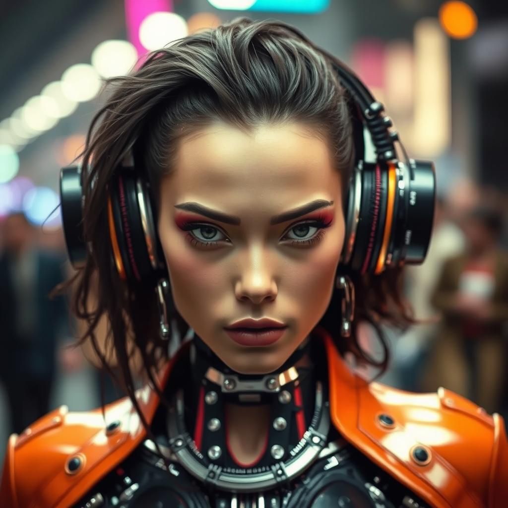 Cyborg Supermodel on Fashion Runway in Sci-Fi Style