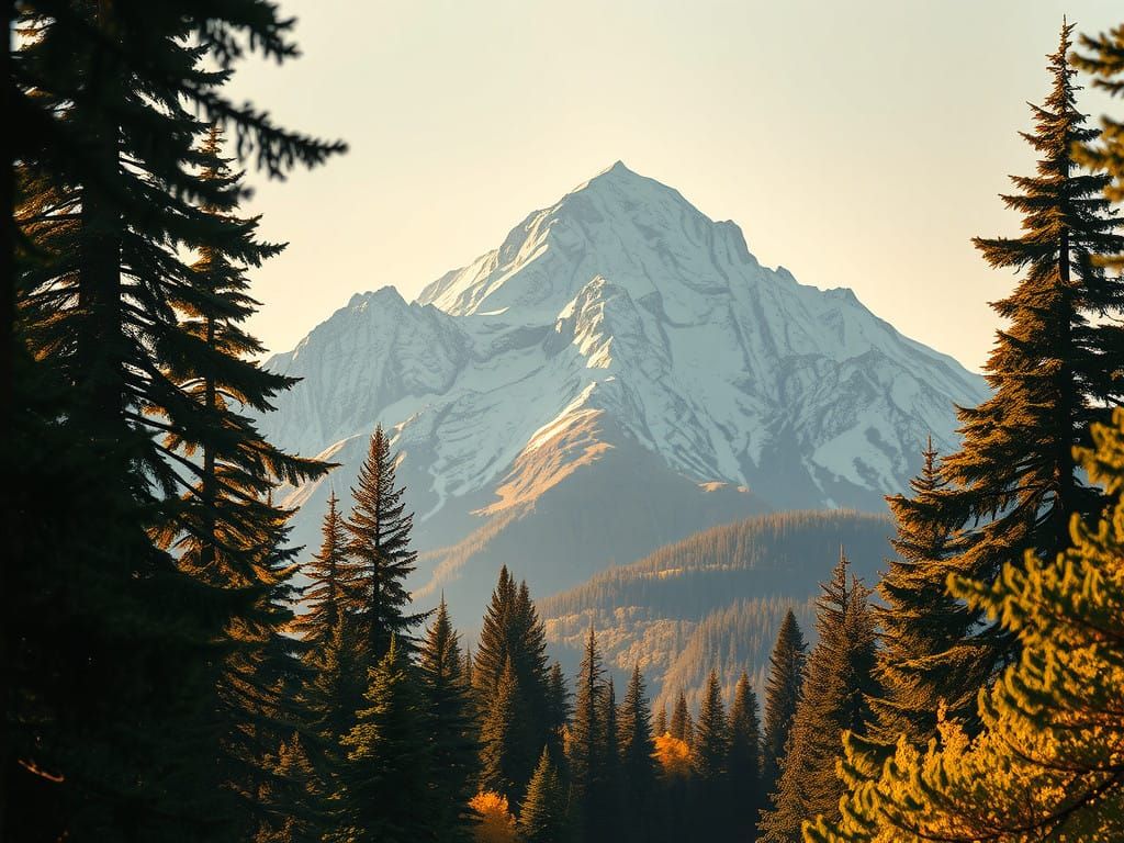 Mountain Landscape in Vibrant Forest