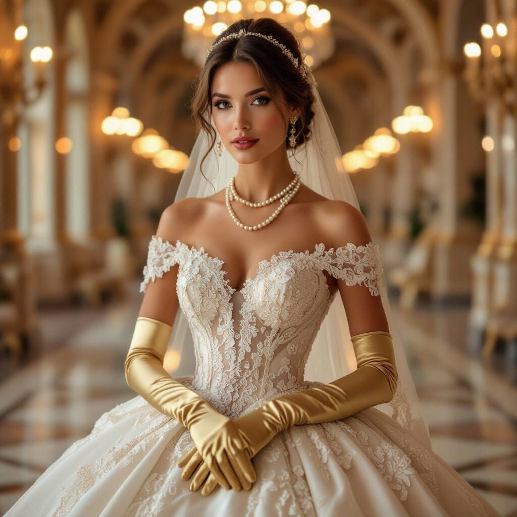 Elegant Woman in Wedding Gown, Art Nouveau Style