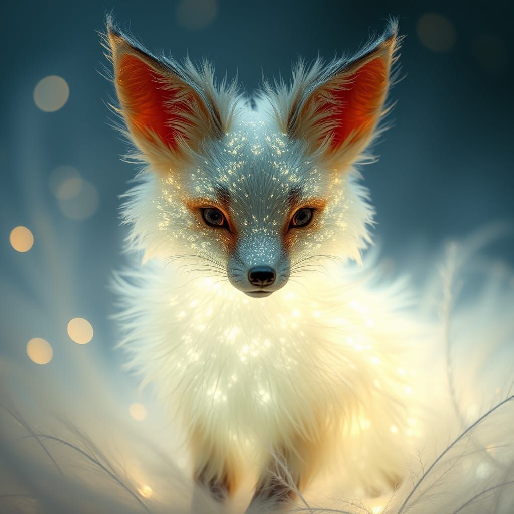 Ethereal Fox Made from Shimmering Light Fibers
