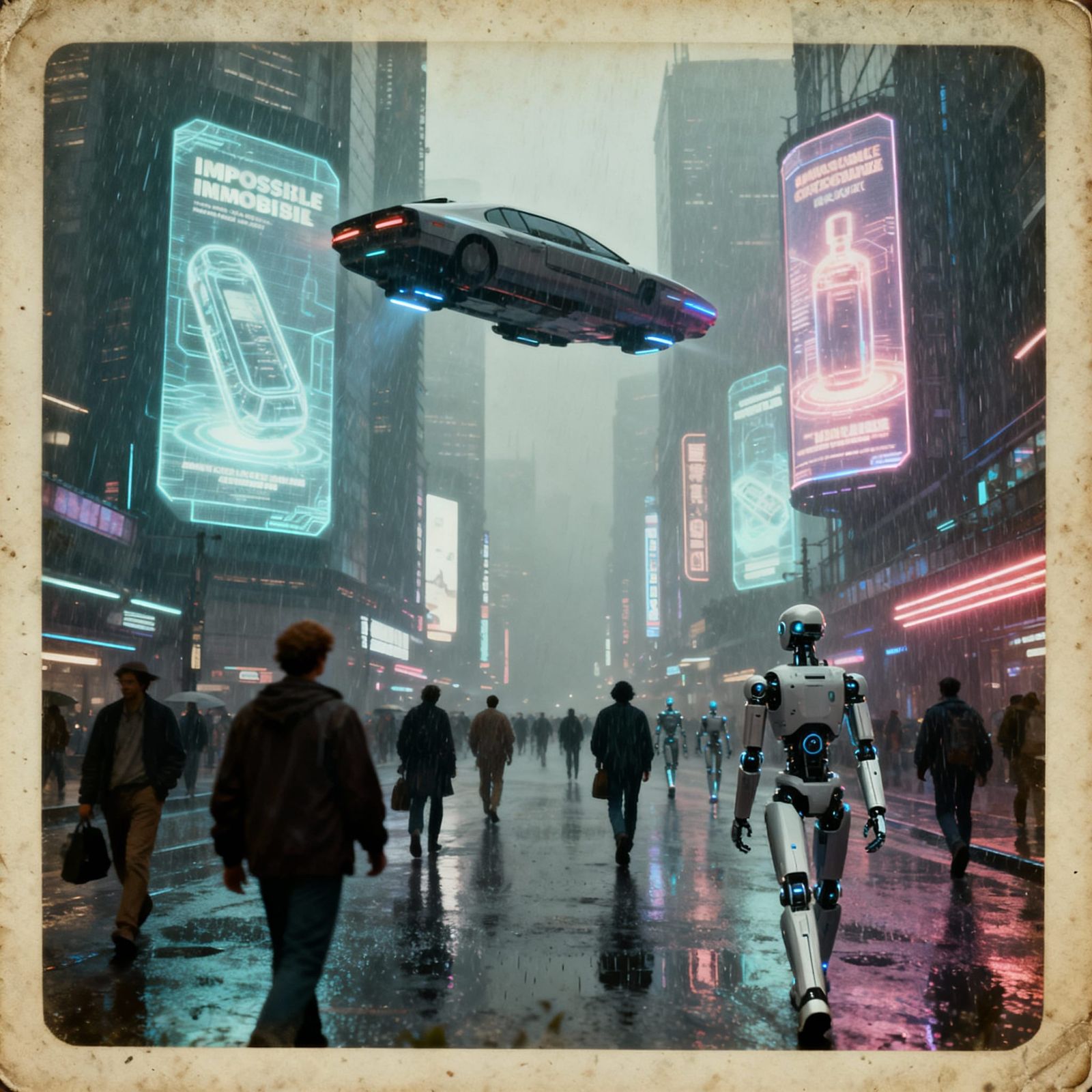 Neo-Kyoto 2142: Futuristic City Street with Hovering Vehicle...