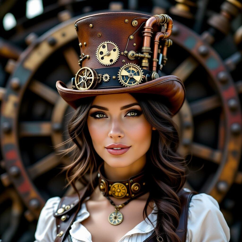 Steampunk Woman Portrait with Clockwork Hat