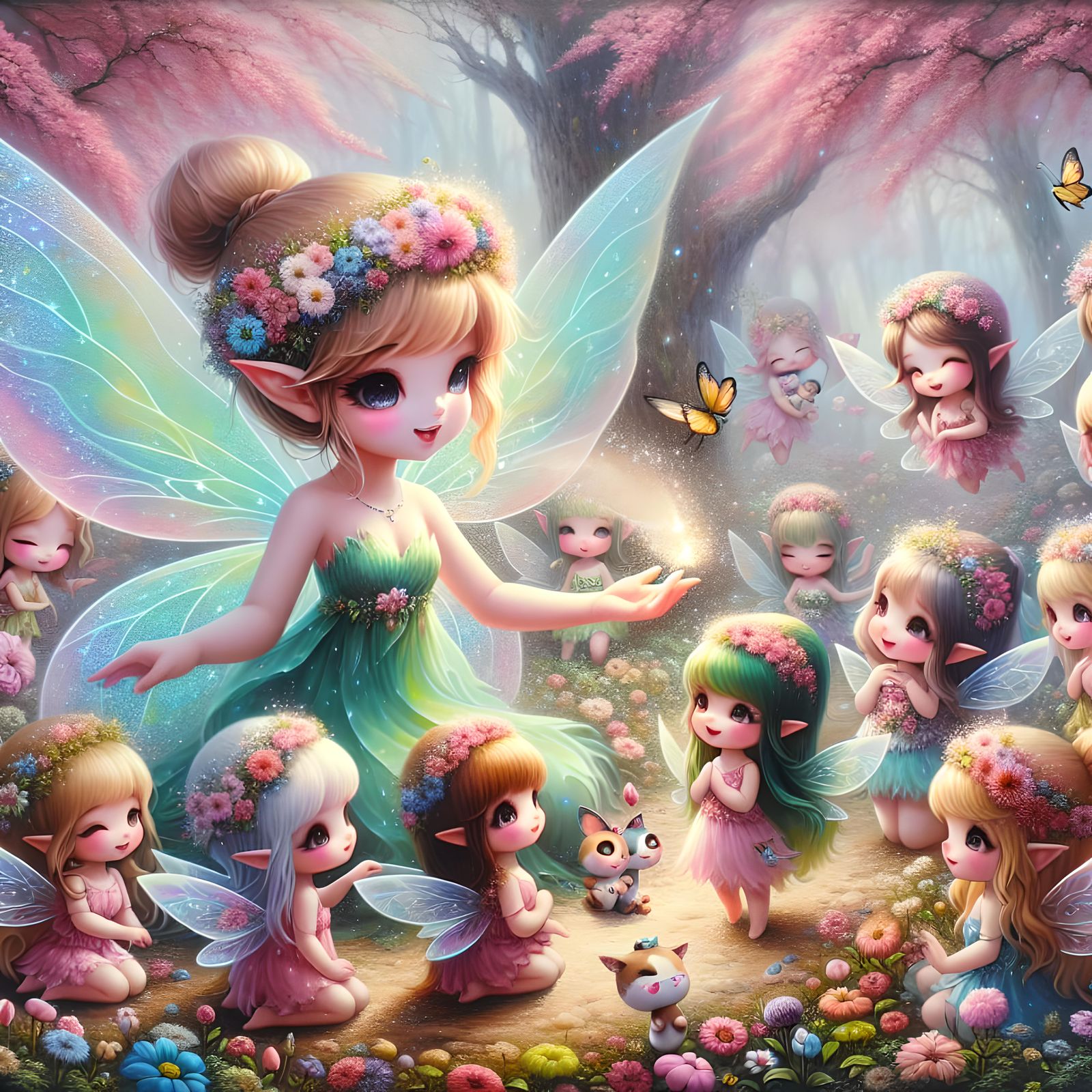 Magical Spring Gathering of Fairies: Airbrush Art