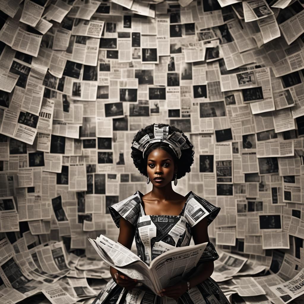 Black Girl in Newspaper Costume at Gala