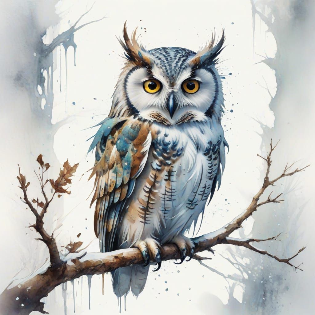 Whimsical Snowy Owl in Watercolour Style